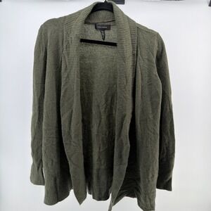 Halogen Women's 100% Cashmere Open Front Cardigan Green Relaxed‎ Luxury One Size